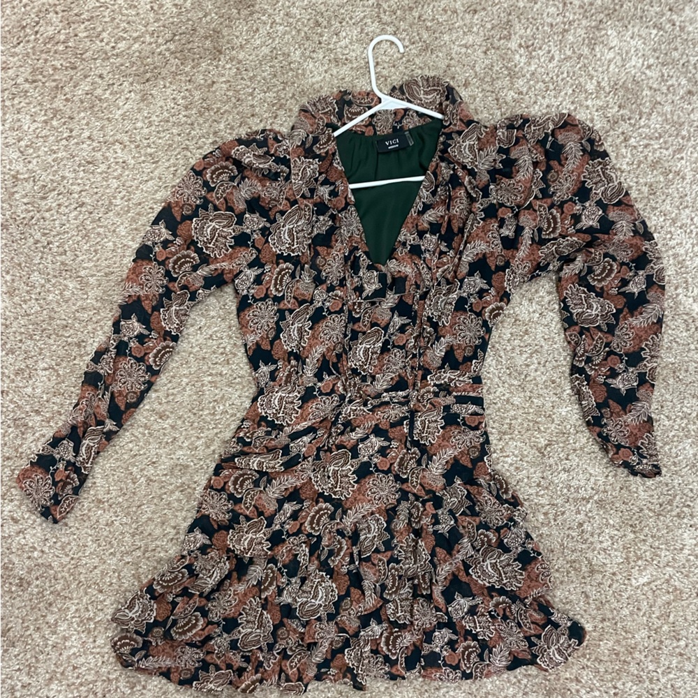 Vici Black and Brown Mini dress, long sleeve